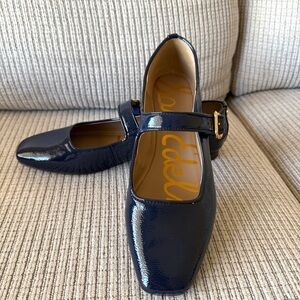 Sam Edelman Navy Blue Mary Jane Flats Patent Gold Buckle Closure Sz 10 Preppy